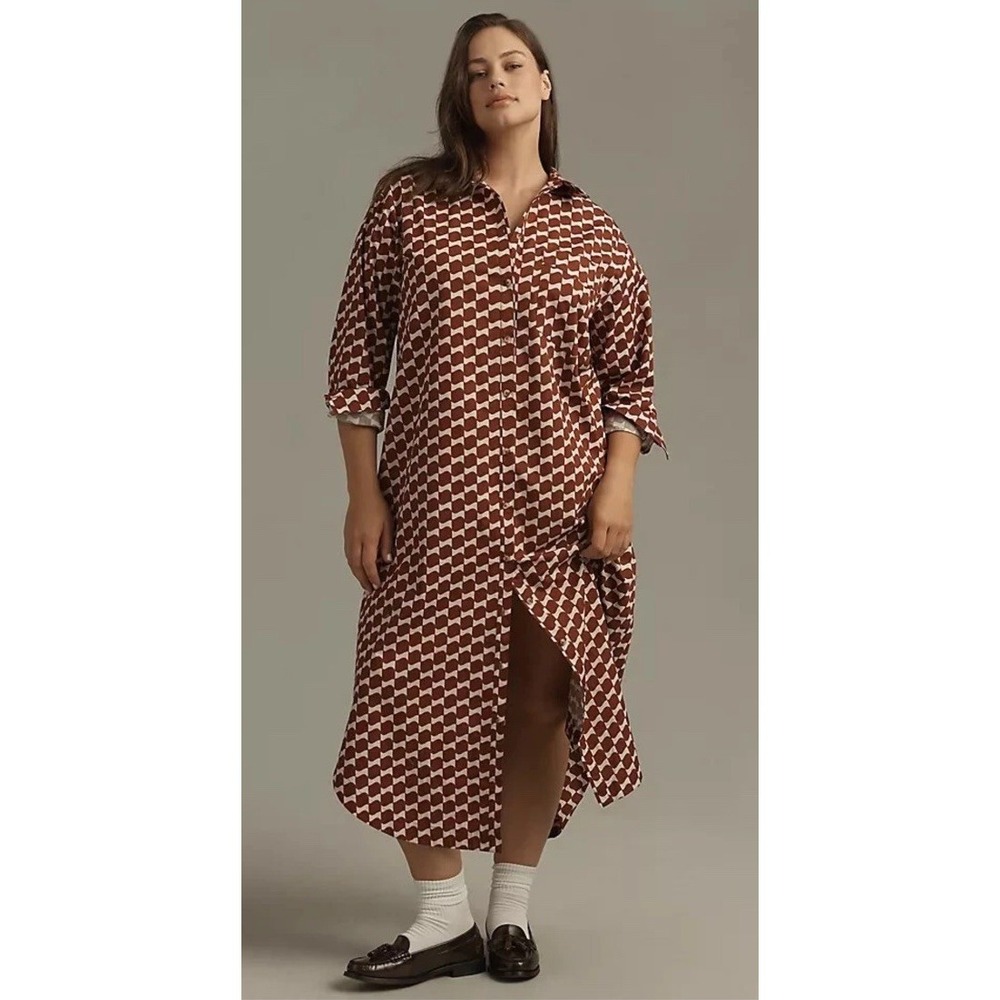 Anthropologie Maeve‎ The Soren Printed Cotton Long-Sleeve Shirt Dress Plus 3X